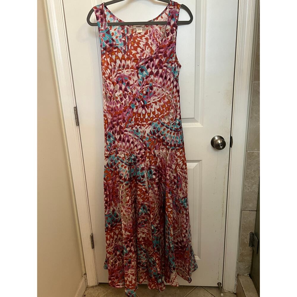 Sundance Boho chic Multicolor Silk Sleeveless Satin Maxi Dress L Resort Beachy